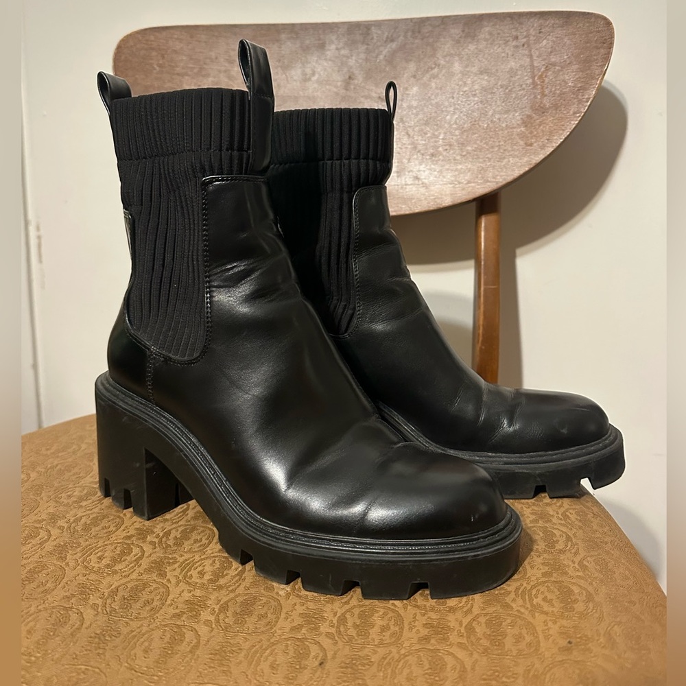 Zara Lug Sole Combat / Heeled Boots with Sock Top